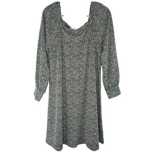 LOFT Black White Speckled Square Neck Long Sleeve Mini Dress Women Size L